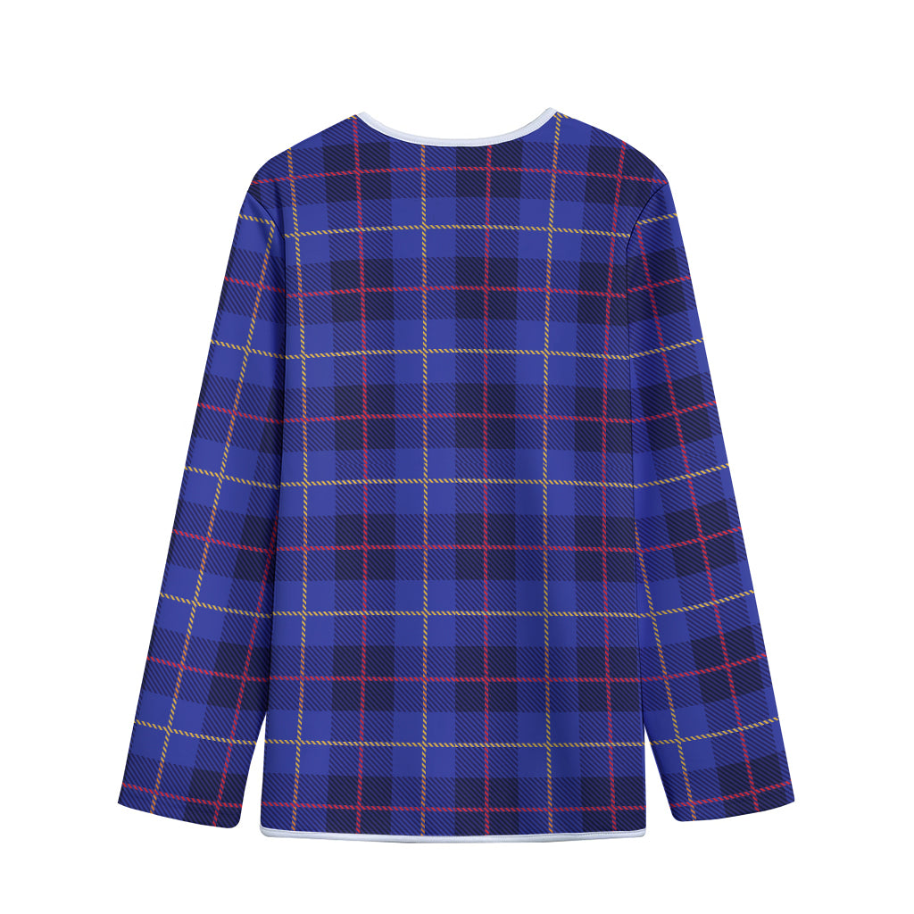 Deep Blue Stewart Tartan Print Long Sleeve Short Coat