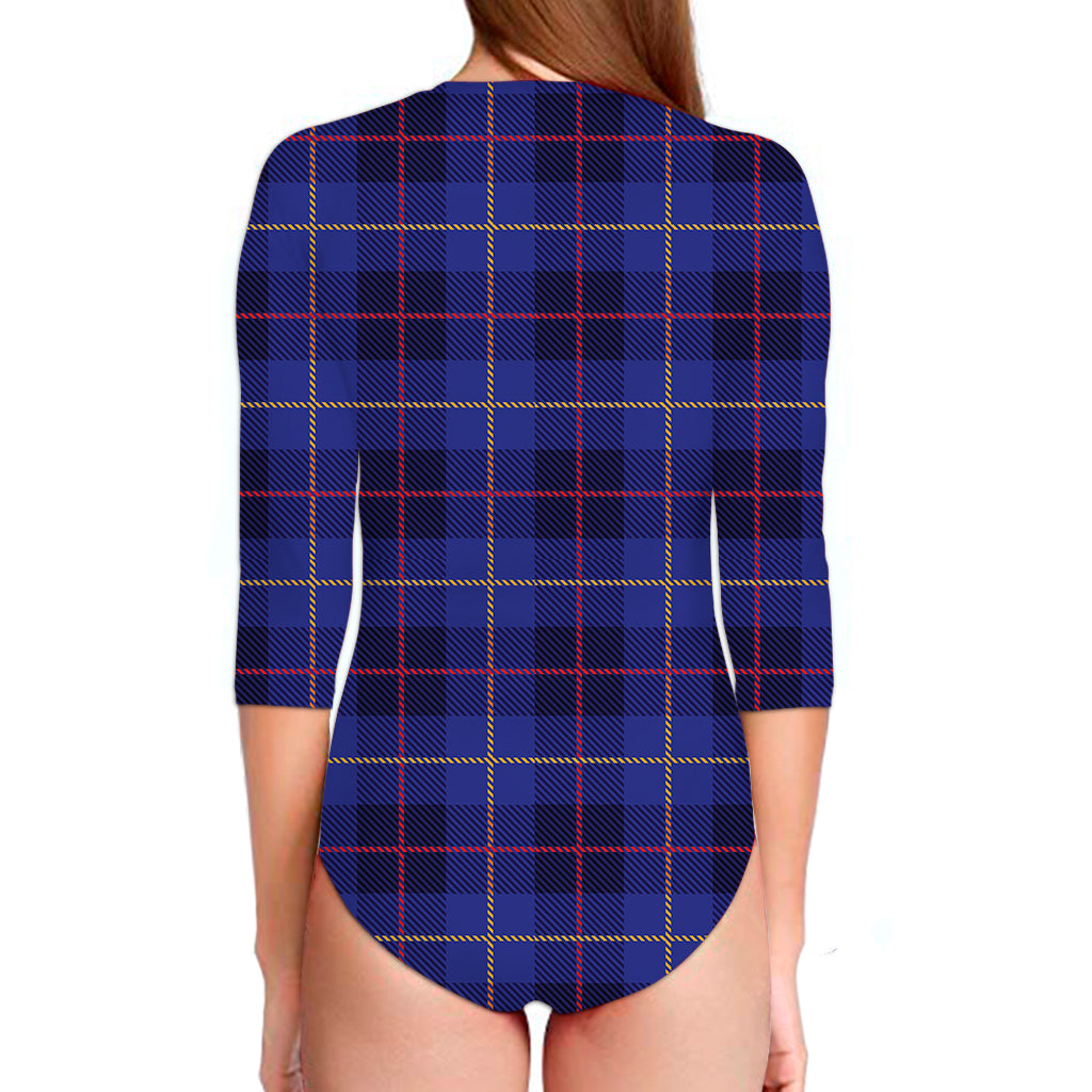 Deep Blue Stewart Tartan Print Long Sleeve Swimsuit