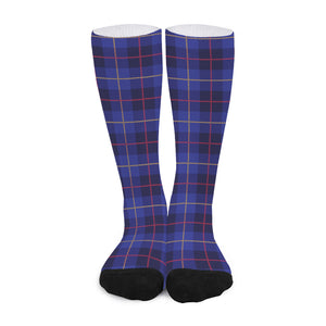 Deep Blue Stewart Tartan Print Long Socks