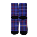 Deep Blue Stewart Tartan Print Long Socks