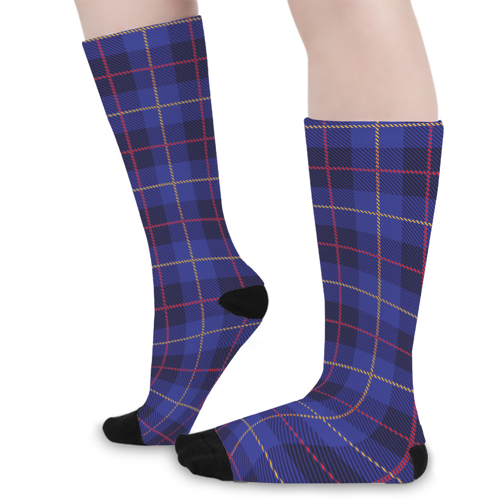 Deep Blue Stewart Tartan Print Long Socks