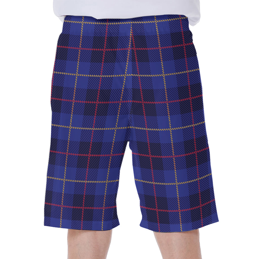 Deep Blue Stewart Tartan Print Men's Beach Shorts