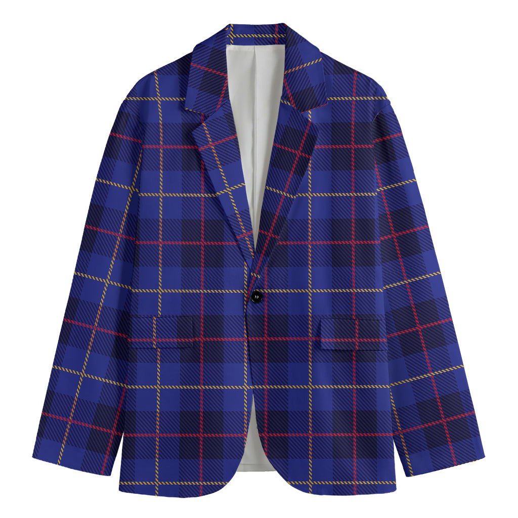 Deep Blue Stewart Tartan Print Men's Cotton Blazer