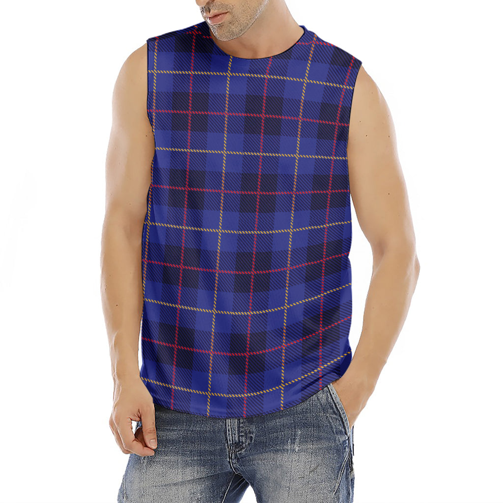 Deep Blue Stewart Tartan Print Men's Fitness Tank Top