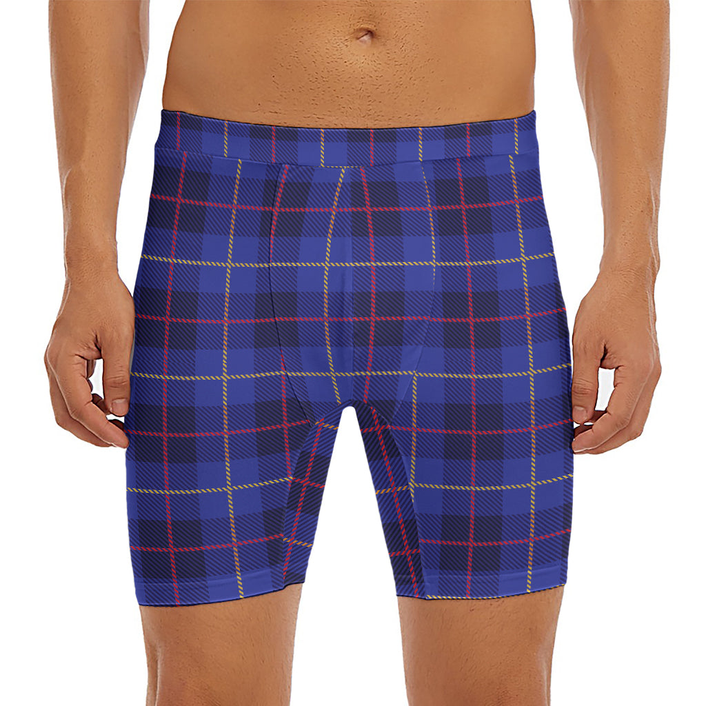 Deep Blue Stewart Tartan Print Men's Long Boxer Briefs