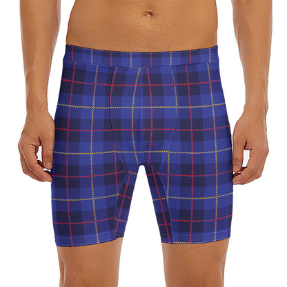 Deep Blue Stewart Tartan Print Men's Long Boxer Briefs