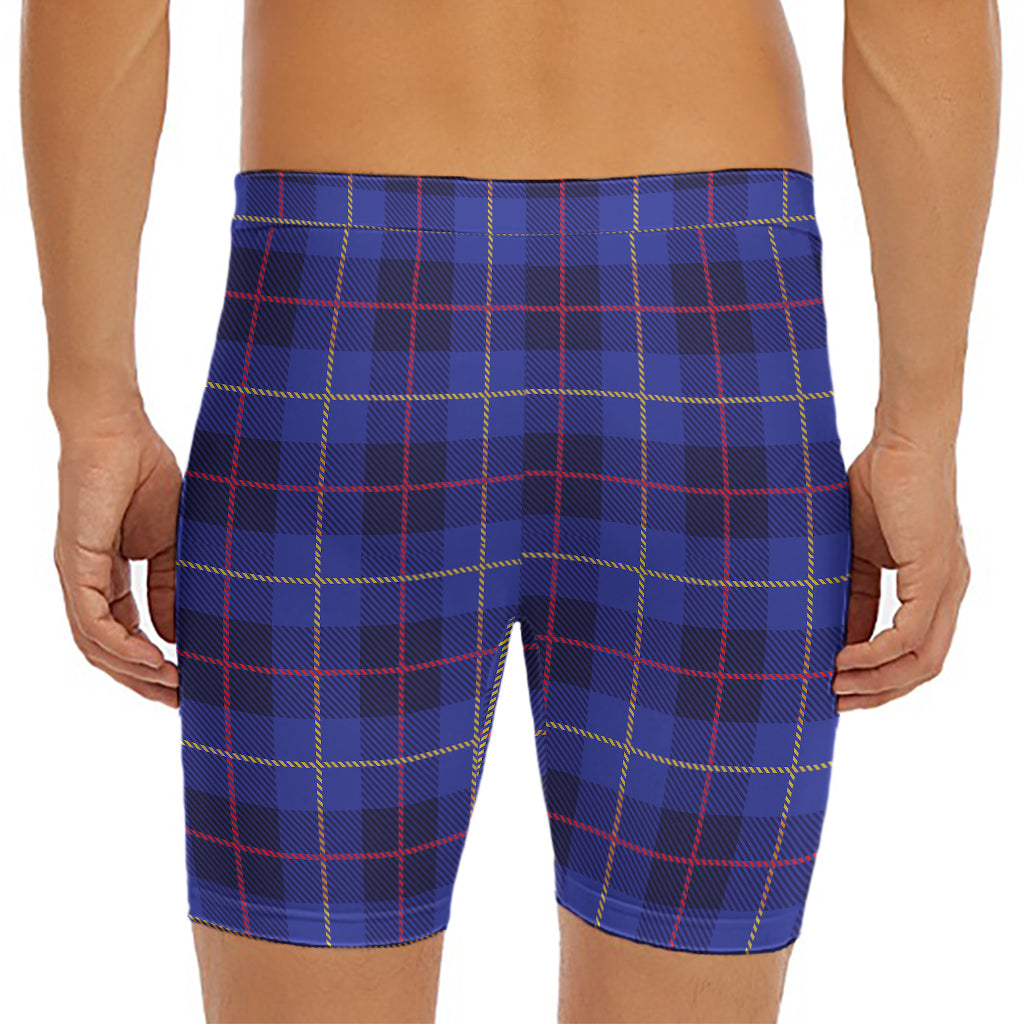Deep Blue Stewart Tartan Print Men's Long Boxer Briefs