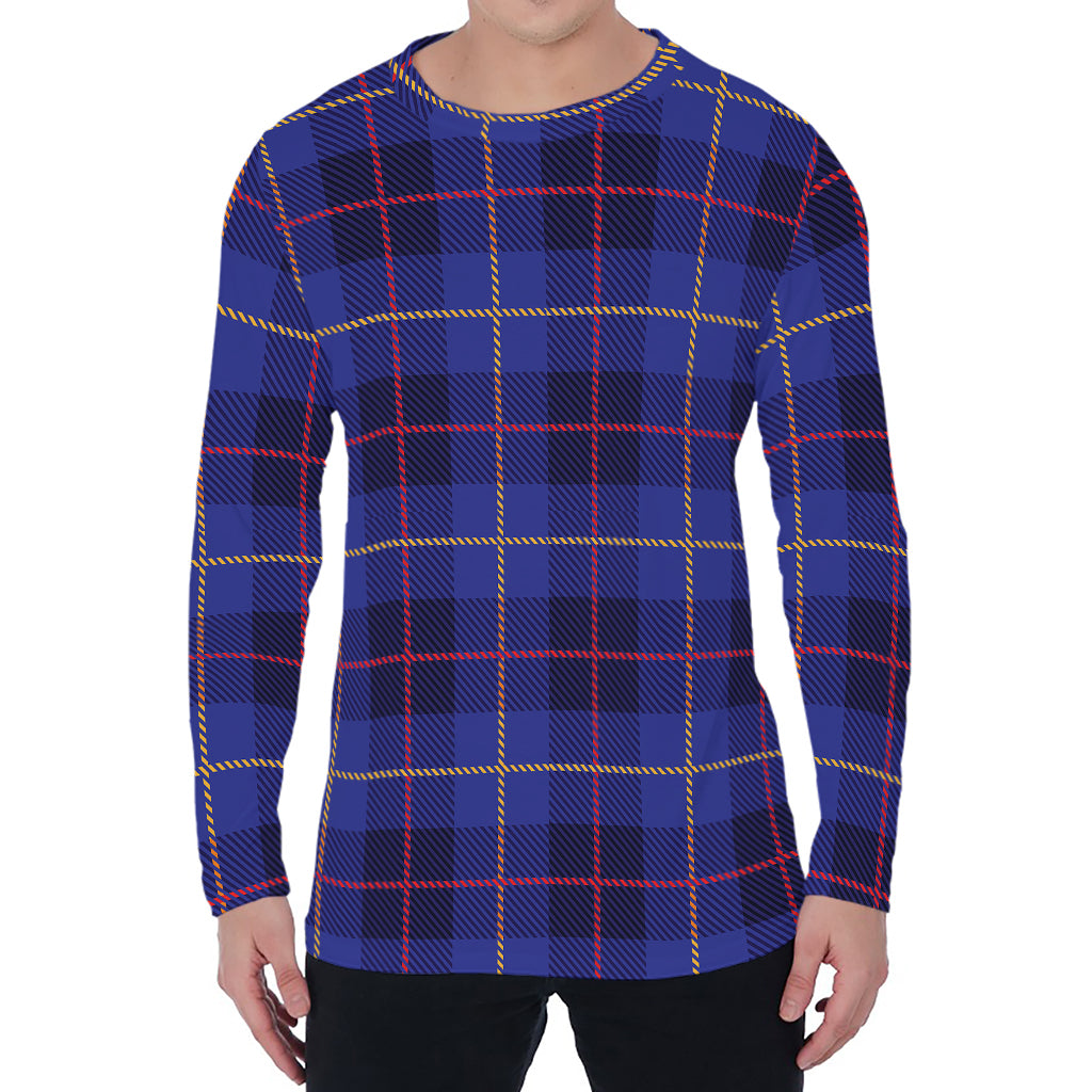 Deep Blue Stewart Tartan Print Men's Long Sleeve T-Shirt