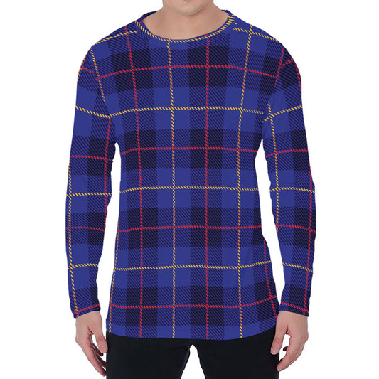 Deep Blue Stewart Tartan Print Men's Long Sleeve T-Shirt