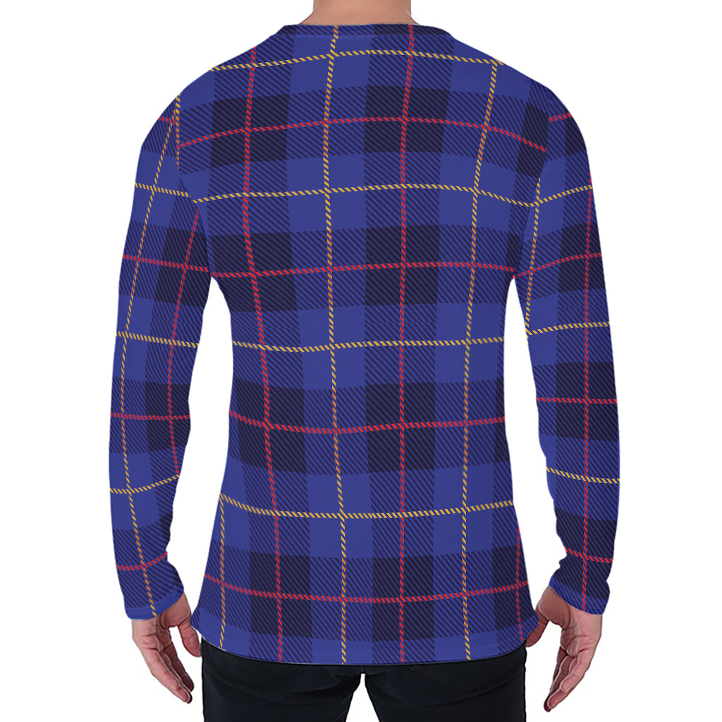 Deep Blue Stewart Tartan Print Men's Long Sleeve T-Shirt