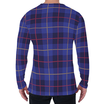 Deep Blue Stewart Tartan Print Men's Long Sleeve T-Shirt