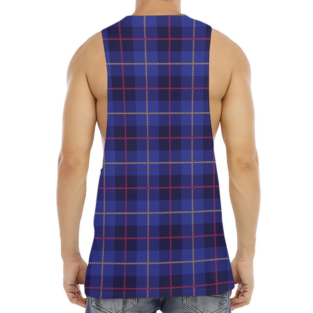 Deep Blue Stewart Tartan Print Men's Muscle Tank Top