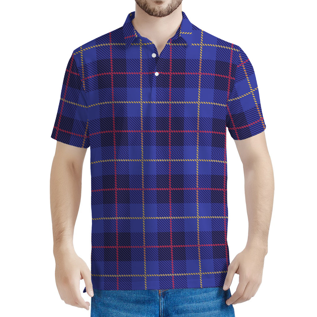 Deep Blue Stewart Tartan Print Men's Polo Shirt