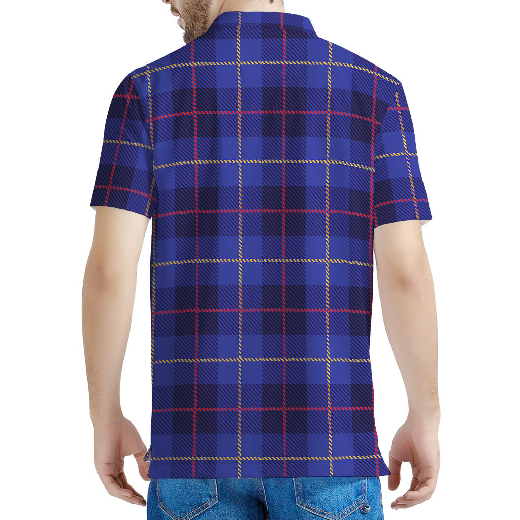 Deep Blue Stewart Tartan Print Men's Polo Shirt