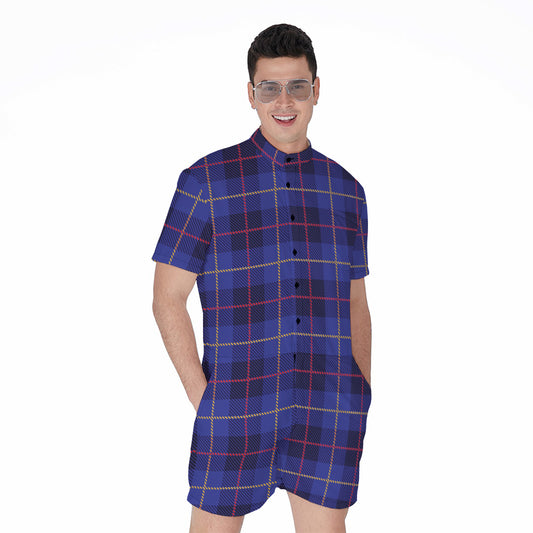 Deep Blue Stewart Tartan Print Men's Rompers