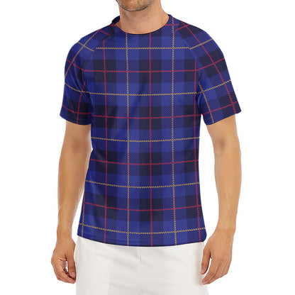 Deep Blue Stewart Tartan Print Men's Short Sleeve Rash Guard