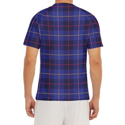 Deep Blue Stewart Tartan Print Men's Short Sleeve Rash Guard