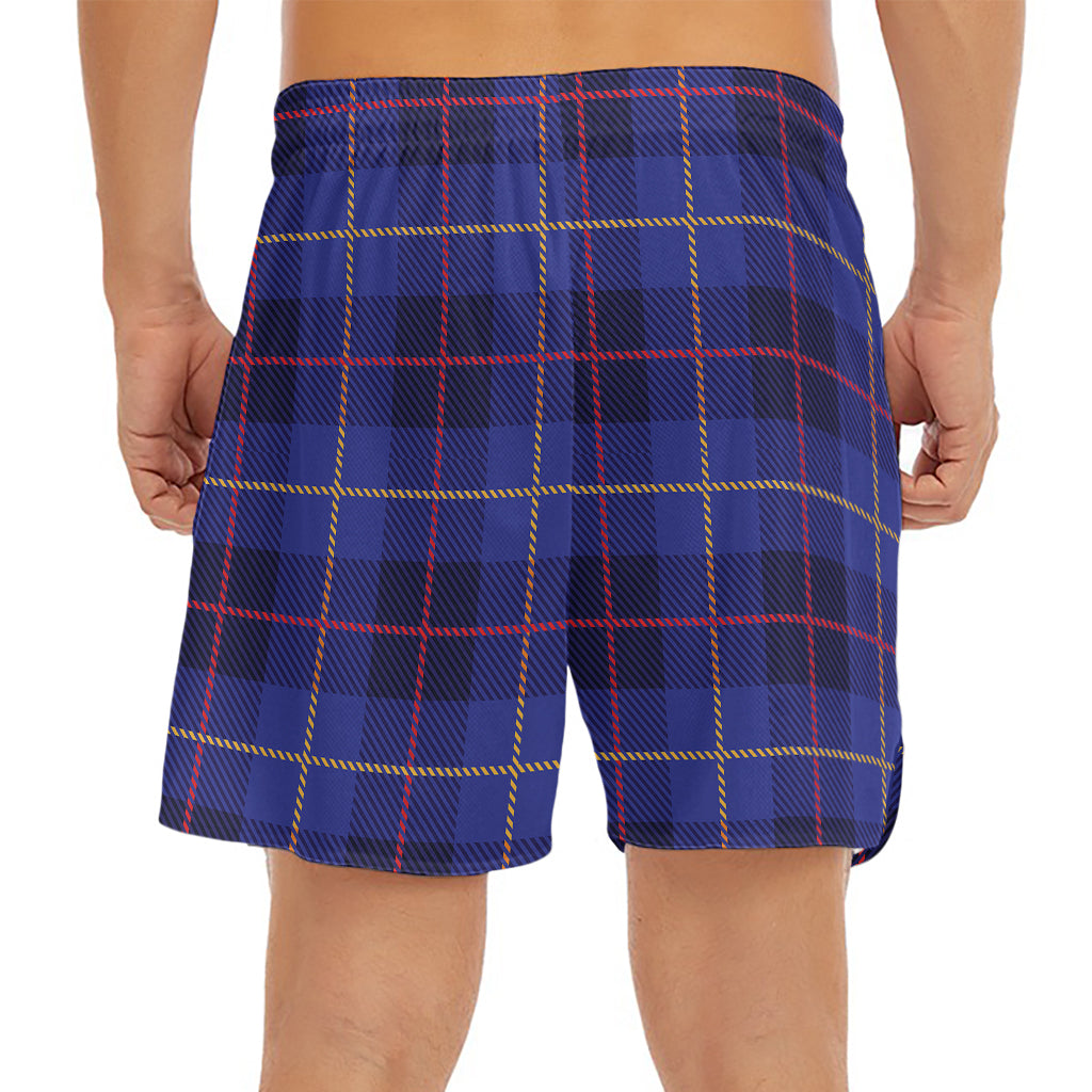 Deep Blue Stewart Tartan Print Men's Split Running Shorts