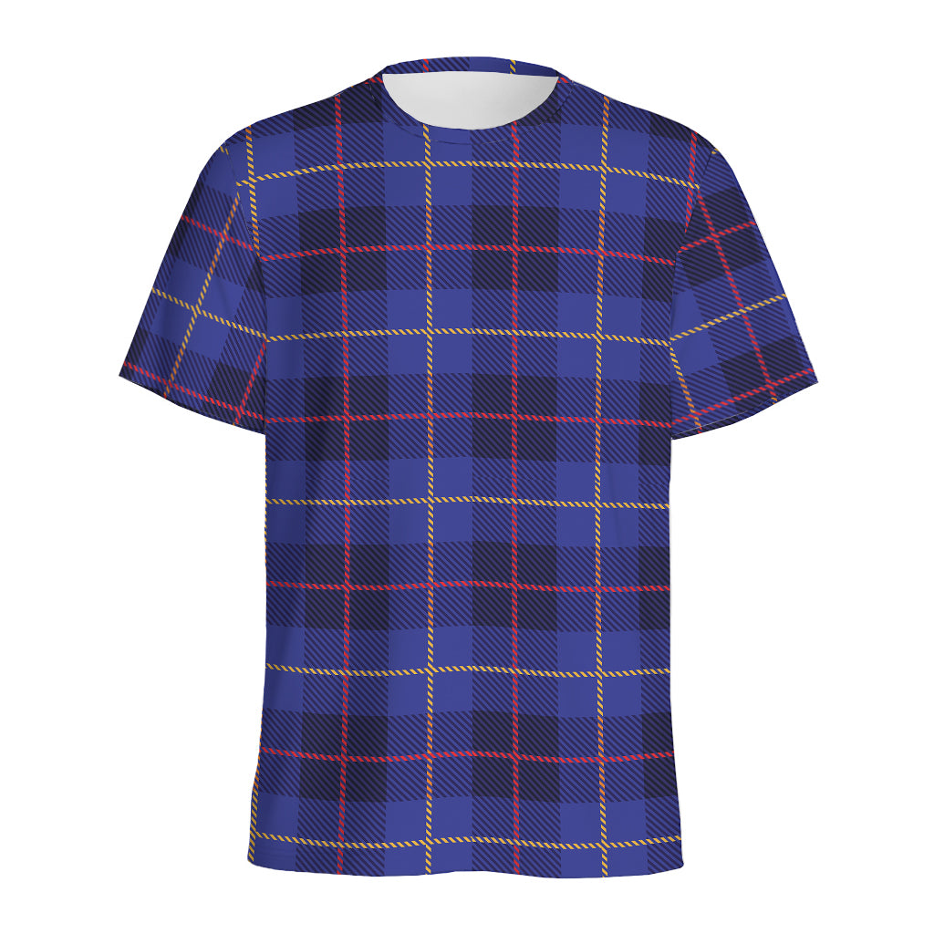 Deep Blue Stewart Tartan Print Men's Sports T-Shirt