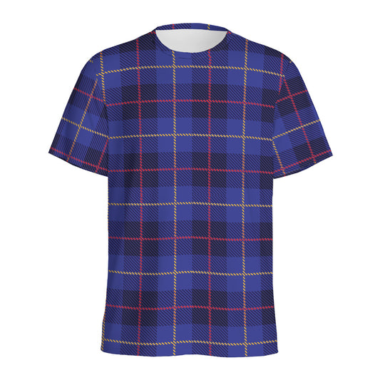 Deep Blue Stewart Tartan Print Men's Sports T-Shirt