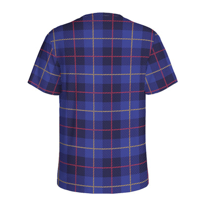 Deep Blue Stewart Tartan Print Men's Sports T-Shirt