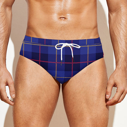 Deep Blue Stewart Tartan Print Men's Swim Briefs
