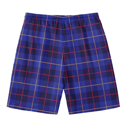 Deep Blue Stewart Tartan Print Men's Swim Trunks