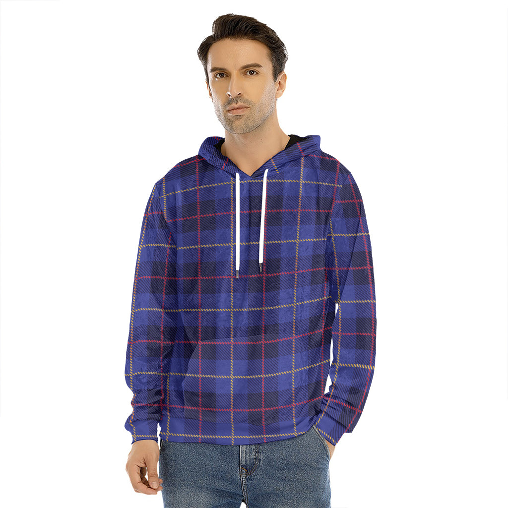Deep Blue Stewart Tartan Print Men's Velvet Pullover Hoodie