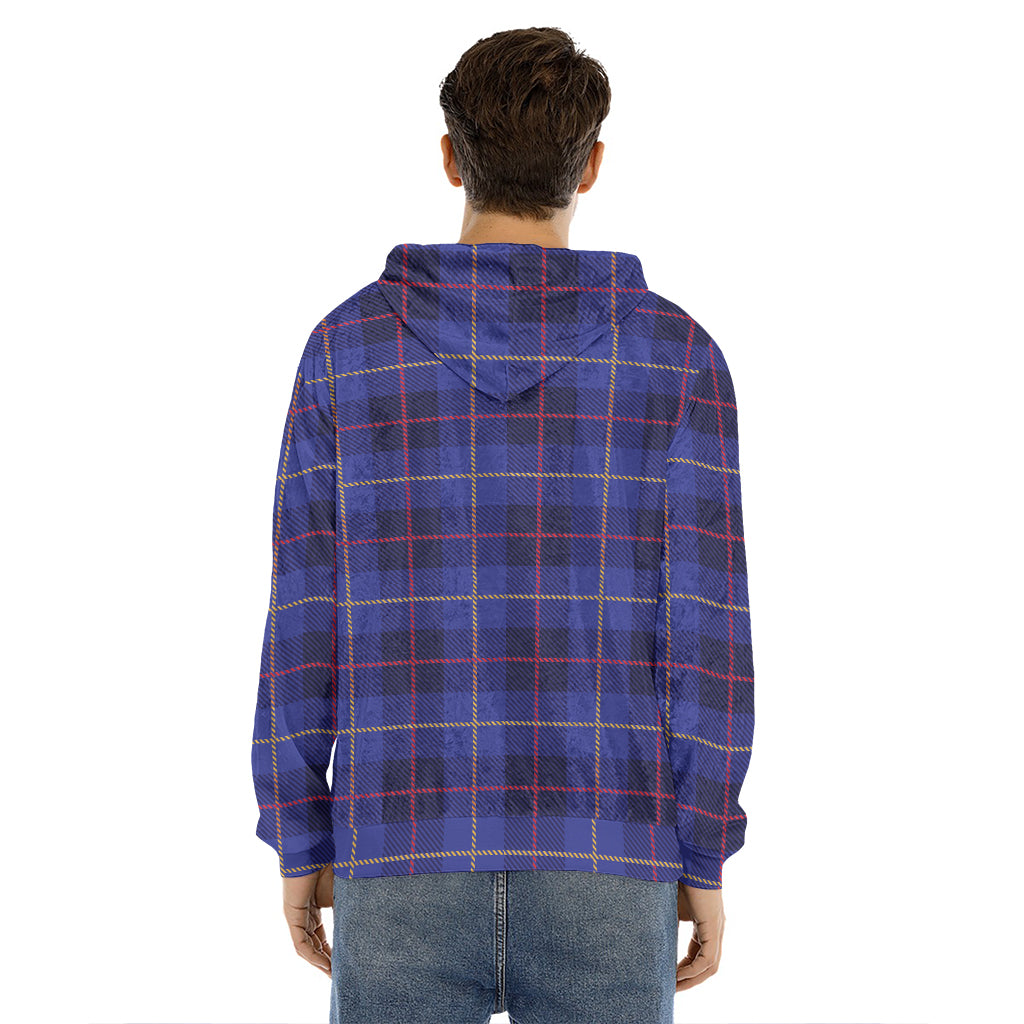 Deep Blue Stewart Tartan Print Men's Velvet Pullover Hoodie