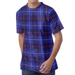 Deep Blue Stewart Tartan Print Men's Velvet T-Shirt