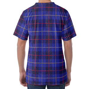 Deep Blue Stewart Tartan Print Men's Velvet T-Shirt