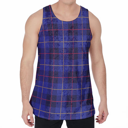 Deep Blue Stewart Tartan Print Men's Velvet Tank Top