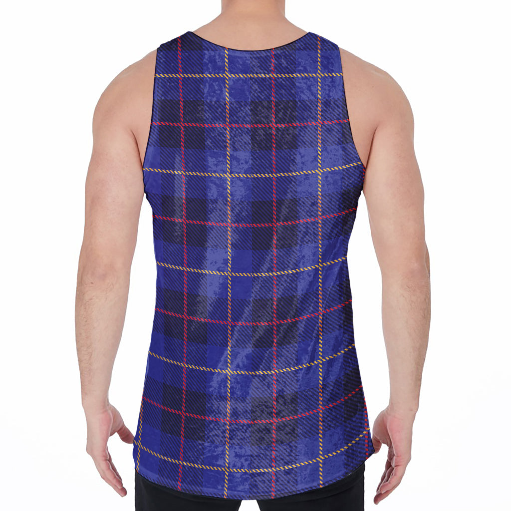 Deep Blue Stewart Tartan Print Men's Velvet Tank Top