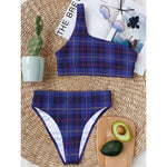 Deep Blue Stewart Tartan Print One Shoulder Bikini Top