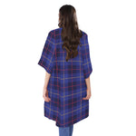 Deep Blue Stewart Tartan Print Open Front Beach Cover Up