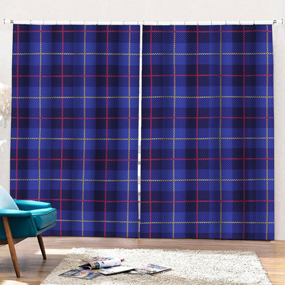 Deep Blue Stewart Tartan Print Pencil Pleat Curtains