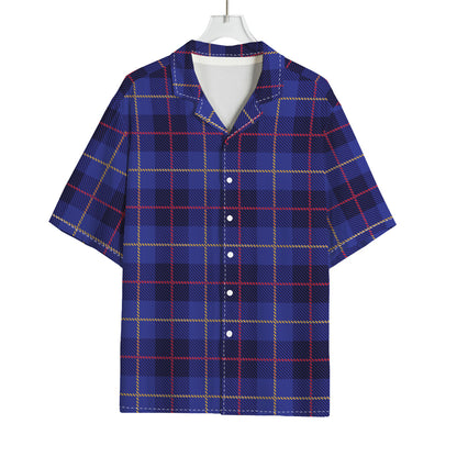 Deep Blue Stewart Tartan Print Rayon Hawaiian Shirt