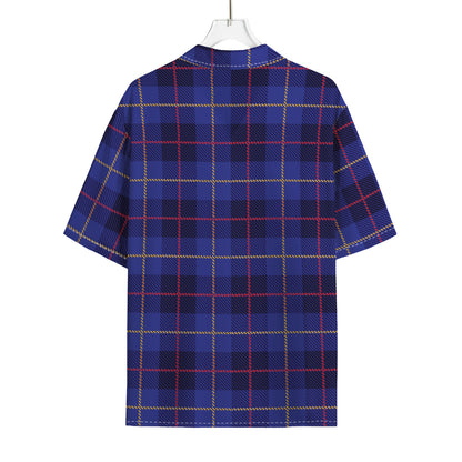 Deep Blue Stewart Tartan Print Rayon Hawaiian Shirt