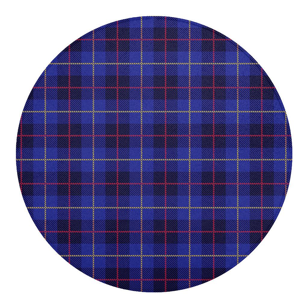 Deep Blue Stewart Tartan Print Round Blanket