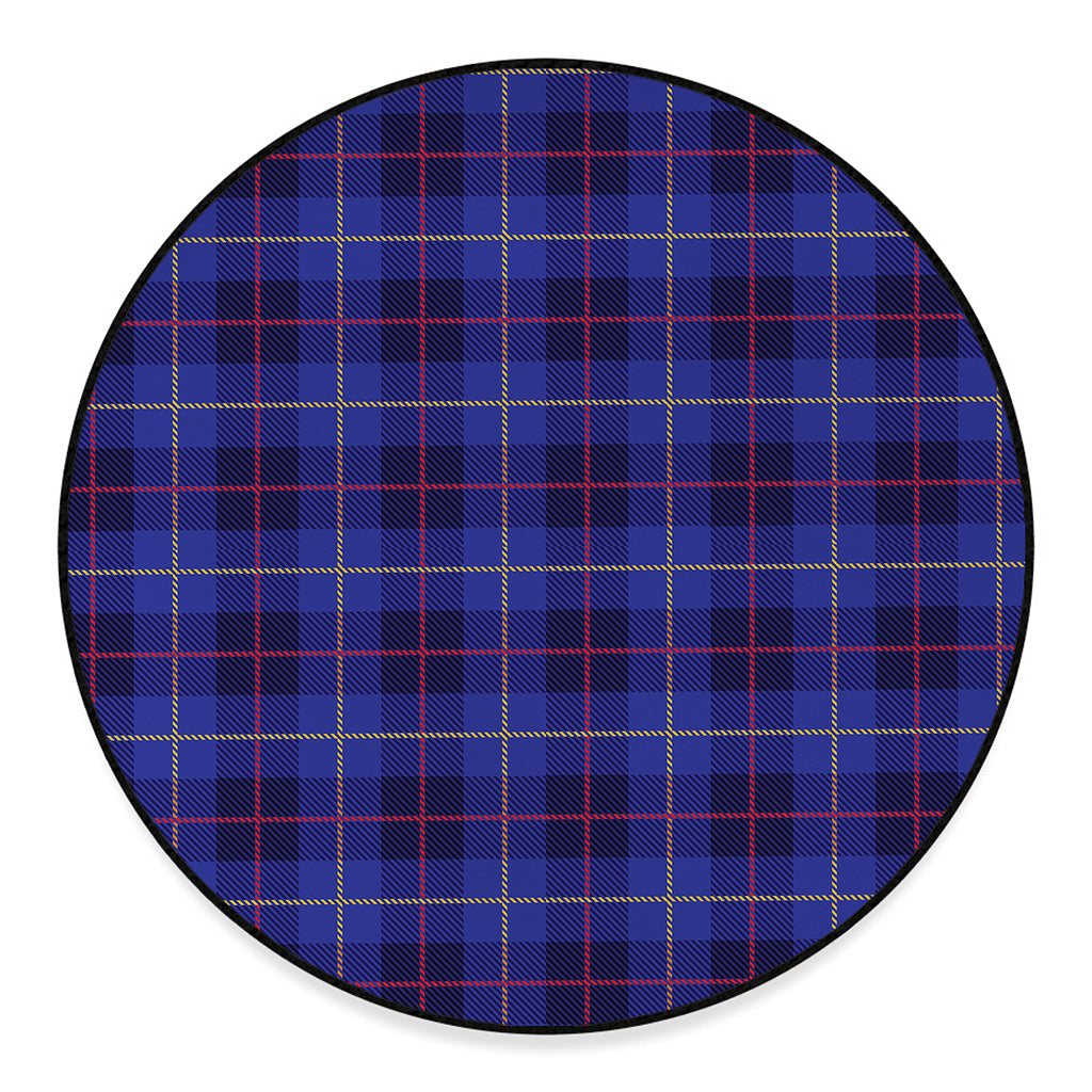 Deep Blue Stewart Tartan Print Round Floor Mat