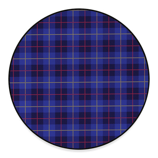 Deep Blue Stewart Tartan Print Round Floor Mat