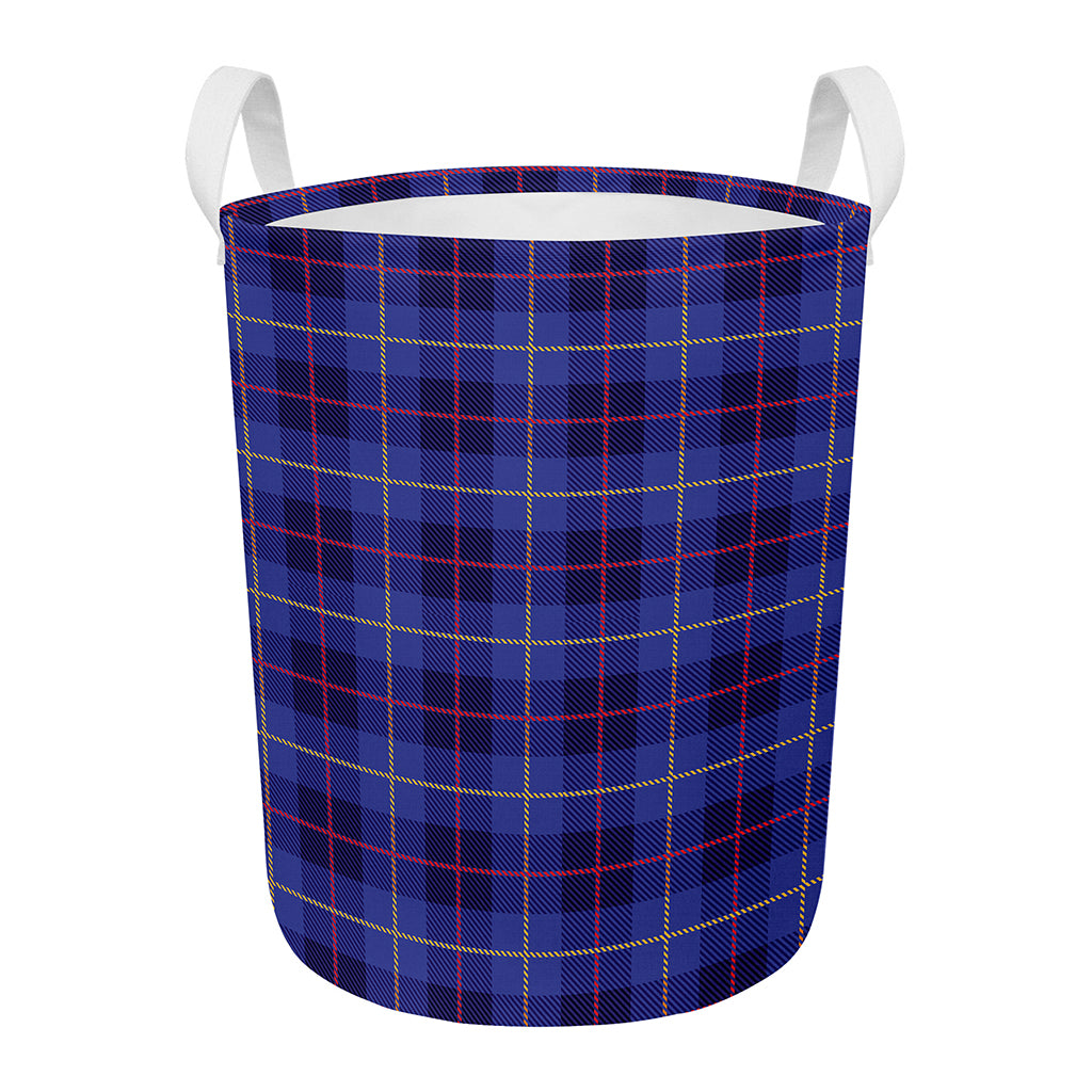Deep Blue Stewart Tartan Print Round Laundry Basket