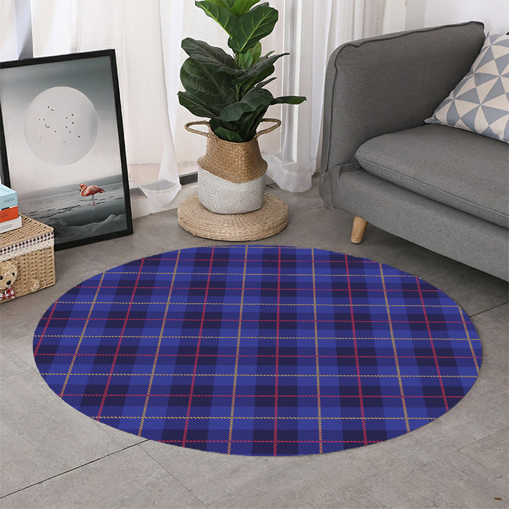 Deep Blue Stewart Tartan Print Round Rug