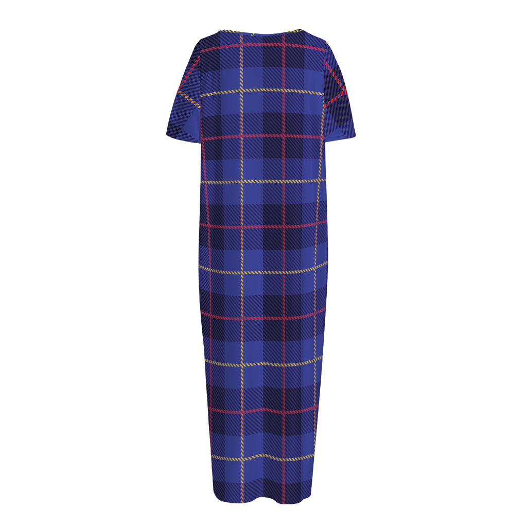 Deep Blue Stewart Tartan Print Short Sleeve Long Nightdress