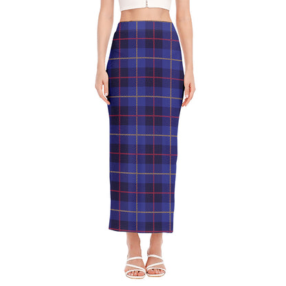 Deep Blue Stewart Tartan Print Side Slit Maxi Skirt