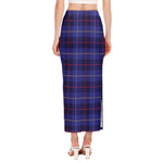 Deep Blue Stewart Tartan Print Side Slit Maxi Skirt