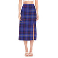 Deep Blue Stewart Tartan Print Side Slit Midi Skirt