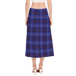 Deep Blue Stewart Tartan Print Side Slit Midi Skirt