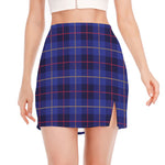 Deep Blue Stewart Tartan Print Side Slit Mini Skirt