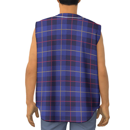 Deep Blue Stewart Tartan Print Sleeveless Baseball Jersey